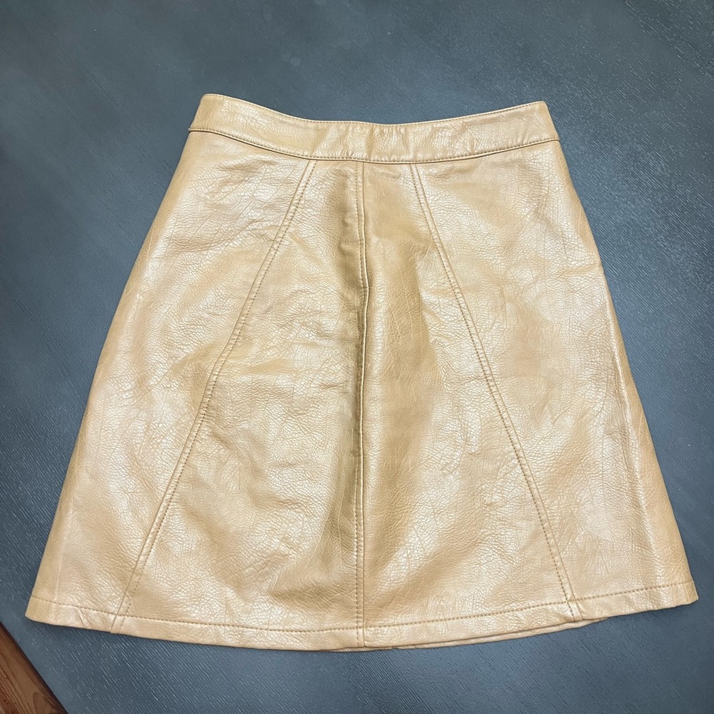 Zara Cream A-Line Leather Skirt